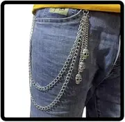 [Resweky] Multi-layer Skull Pants Chain Hip Hop Gothic Punk Trouser Chain Metal Waist Chain Wallet Chain Body Jewelry for Women and Men Gifts, Large, alloy, No Gemstone