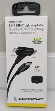 Scosche 2-in-1 USB-C / LIGHTNIN Cable 4ft - Strikeline HH iPhone Ipad - Power