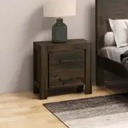 Bedside Table 2 drawers Night Stand Solid Wood Acacia Storage in Oak / Chocolate Colour