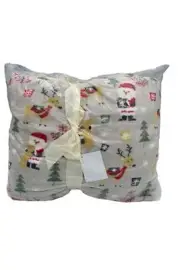Kringle Express Oversized 60" x 80" Printed Holiday Throw Santa White