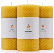 3PCS Beeswax Pillar Candles,Large Handmade Pure Beeswax Rolled Candle,Unscented & Dripless & Smokeless,3 * 6"