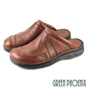 【GREEN PHOENIX】男 穆勒鞋 張菲鞋 後空拖鞋 全真皮 拼接 手工 休閒