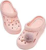 [FLIOZY] Womens Garden Clogs Shoes with Arch Support Plush Decor Hollow Out Slip-on Height Increasing Elevator Sandals