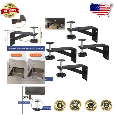 Durable 4-Piece Undermount Sink Repair Kit - Black Powder Coated Support