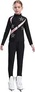 [Linjinx] Kids Girls Figure Ice Skating Jacket Pants Shiny Sweatshirt Top with Leggings Outfit