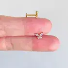 14K Yellow Gold Internally Threaded CZ Butterfly Ear Tragus Stud Lip Ring Labret