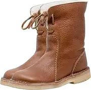 [LOGANZ] Vintage Buttery-soft Wool Lining Boots, Waterproof PU Leather Women Snow Boots Walking Non-Slip Slip-On Low Heel Winter Boots for Women