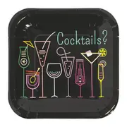 Cocktail Party Small Square Paper Plates (Pack of 8)