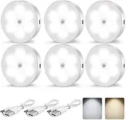 FUGBRO Motion Sensor Night Light Indoor Rechargeable Small Led Closet Light Warm and White Wireless Activated Sensored Smart Cabinet Lights Battery Operated for Hallway Stairs Bedroom,6 Pack