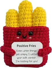 Funny Positive Fries, Positive Knitted Toy Knitted Fries, Positive Potatoes Creative Cute Wool Crochet Doll Knitted Toy with Positive Card Emotional Support for Friends Kids Encouragement