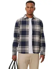 [Les Deux] Jeremy Flannel Long Sleeve Shirt in Dark Navy/Light Desert Sand