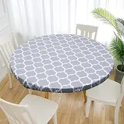 Waterproof Round Tablecloth, Elastic Edged Fitted Flannel Backed Table Cover Stain Resistant Oilcproof PVC Table Protector Cover for Dinning Kitchen Picnic Party (Gray Stripe Pattern, 114-142cm)