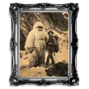Vintage Yeti Encounter Wall Art Print – Mythical Cryptid in Snowy Mountain Lands