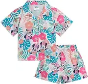 [Disney] Mickey Mouse Minnie Mouse Hawaiian Button Down Shirt and Shorts Outfit Set Toddler to Big Kid Sizes (2T - 14-16)