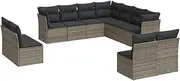 vidaXL Grey Garden Sofa Set - Modular 11 Piece Poly Rattan Outdoor Furniture with Cushions, Patio Storage Seating for Terrace/Patio Lounge