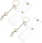 [GAROZATION] 2pcs Transparent Lipstick Holder Keychain Pouches Stylish Lip Gloss Cases for Purse Durable and Practical Key Ring Storage for Women The Go Random Color
