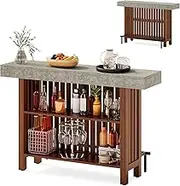 LITTLE TREE 63-Inch Home Bar Table, 2-Tier Storage Shelf Mini Bar Unit, Kitchen Pub Table, Small Bar Counter, Grey + Rustic