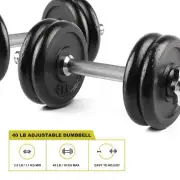 40Lb Adjustable Cast Iron Dumbbell Set Fully-Knurled Handles Chrome & Black