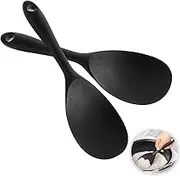 Roczential 2Pack Silicone Rice Spoon Paddle, Non Stick Heat Resistant Silicone Rice Serving Spoon Rice Cooker Spoon (Black)