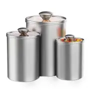 3Pcs Stainless Steel Food Storage Canister Set w/ Lid for Sugar Flour Tea Candy
