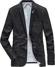 [Generic] Men's Denim Blazer Sport Coat Two Button Formal Jeans Blazers Sport Coat Casual Slim Denim Blazer for Men