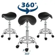 360° Black Rolling Saddle Stool Rotation Bar SPA Massage Studio Chair W/5 Wheels
