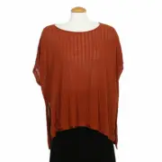 EILEEN FISHER Paprika Orange Sleek Tencel Textured Waffle Boxy Sweater L XL