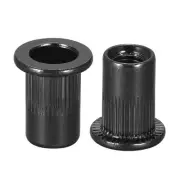 M6 Rivet Nuts Carbon Steel Knurled Flat Head Threaded Insert Nut Black 100PC