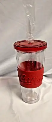 Coca-Cola Travel Tumbler Double Walled Plastic Cup With Lid & Straw