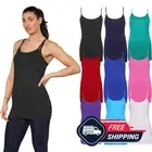 Womens Long Cami Vest T-Shirt Strappy Stretch Plain New Ladies Cami Top UK 8-26