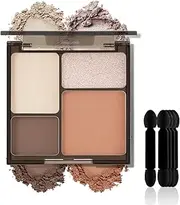 Apooliy 4 Colors Eyeshadow Powder,Waterproof EyeShadow Palette with Eyeshadow Applicator,Highly Pigmented Eye Makeup Long Lasting