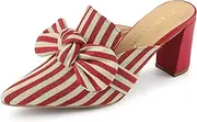 [Allegra K] Women's Stripe Bow Pointed Toe Block Heel Slides Mules