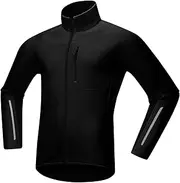 [Generic] Men's Winter Cycling Jacket Windproof Soft Shell with Reflective Detailing Warm Fleece Lined Multiple Pockets Winter Jacket Men Black XL