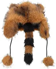 [GLSTOY] Plush Animal Headwear Men's Hat with Raccoon Ears Ear Warmer for Outdoor Coffee