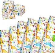 WUSJCOF 6 Sheets of Children's Gift Wrapping Paper, Reusable, Birthday, Birthday Gift Packaging, Birthday Party Decoration for Boys and Girls (70 x 50 cm) (Dinosaur)