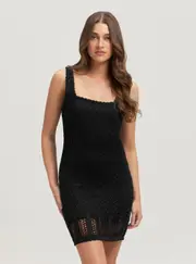 GUESS Women's Black Lurex Iris Mini Dress Size: Medium, Viscose Rayon