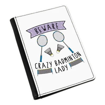 Beware Crazy Badminton Lady Passport Holder Cover Case Wallet Funny Sport