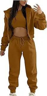 [Tmtolofot] Sweatsuits for Women Set 3 Piece Outfits Zip Up Hoodie Sweatshirt Crop Tank Top Jogger Sweatpants Fall Workout Suit