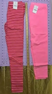 2 J-Crew Girls Crew Cuts Leggings, pink/red "Wide" stripes, 12 And Pink, Size 14
