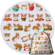 Cute and Funny Poses Dog Puppy Round Beach Towel