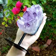Amethyst druzy Large natural crystal healing gemstone specimen on metal stand