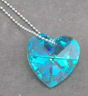 Swarovski Crystal Antique Green Blue AB 28mm Heart Suncatcher/ Prism; RETIRED