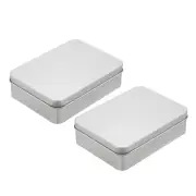 Metal Tin Box Containers, 2Pcs 4.9x3.5x1.4 Inch Portable Storage Box, Silver