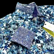 Robert Graham Geometric Floral Leaf Paisley Tropical Blue Green Shirt 2XL