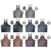 Pu Leather for Cross Back Stap Apron Waterproof Oil Proof Aprons with Pocket