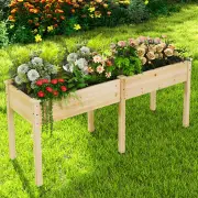 CostwayRaised Garden Bed with Legs Elevated Planter Box with Divider-Natural