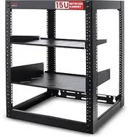 Pyle 15U Open Frame Server Rack - Wall Mount Network Rack for Servers, Networking & AV Gear - Heavy-Duty 19" Equipment, Includes 1U & 2U Vented Shelves for Airflow, Lockable Wheels - 440 lbs Capacity