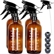 Youngever 4 Pack 500ML Empty Amber Glass Spray Bottles with Measurements, Spray Bottles for Hair and Cleaning Solutions