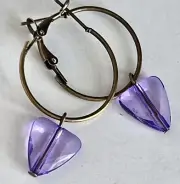 Vintage Purple Dangle Bronze Hoop Earrings. Light Weight and Fun To Wear.