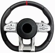 Full Leather Car Steering Wheel，Compatible With Mercedes Benz AMG GLA GLC GLE GLS GLK CLA CLS W204 W205 W211 W212 W124 W164 Car Accessories(Style 1 full set)